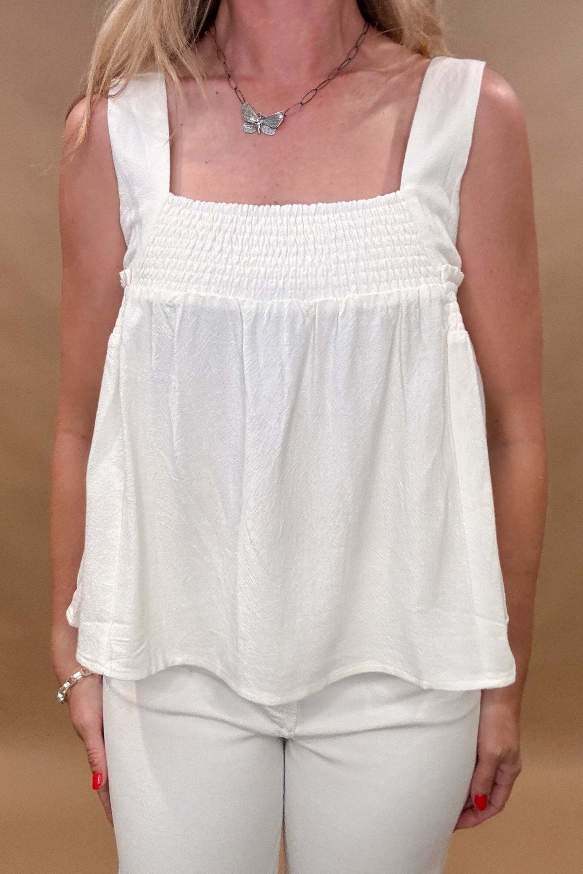 Ecru Sleeveless Boho Top - Cotton & Cashmere