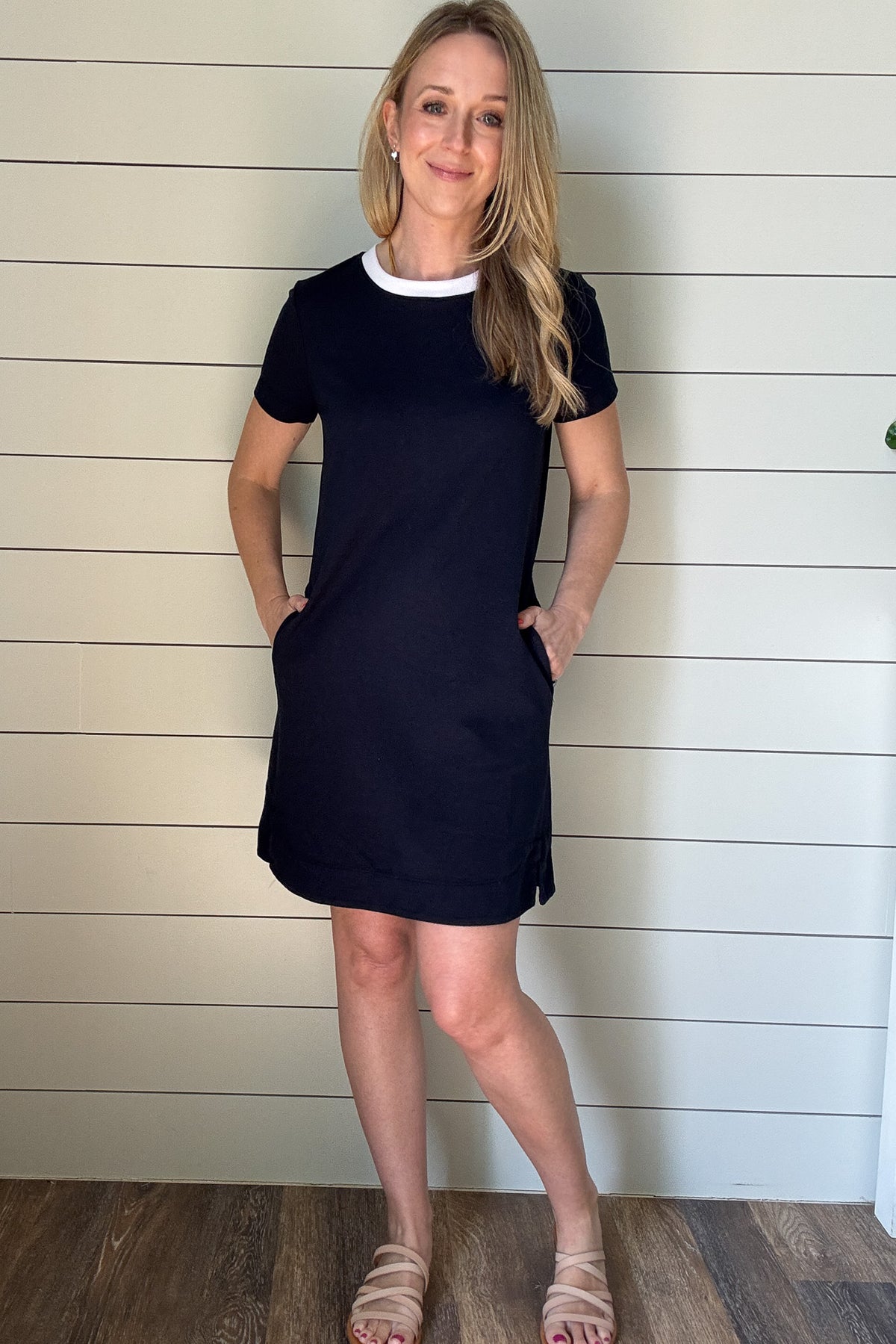 Understated, classic and comfortable. This crew neck dress offers a relaxed fit, short sleeves, in a buttery soft cotton blend with just the right amount of stretch.
