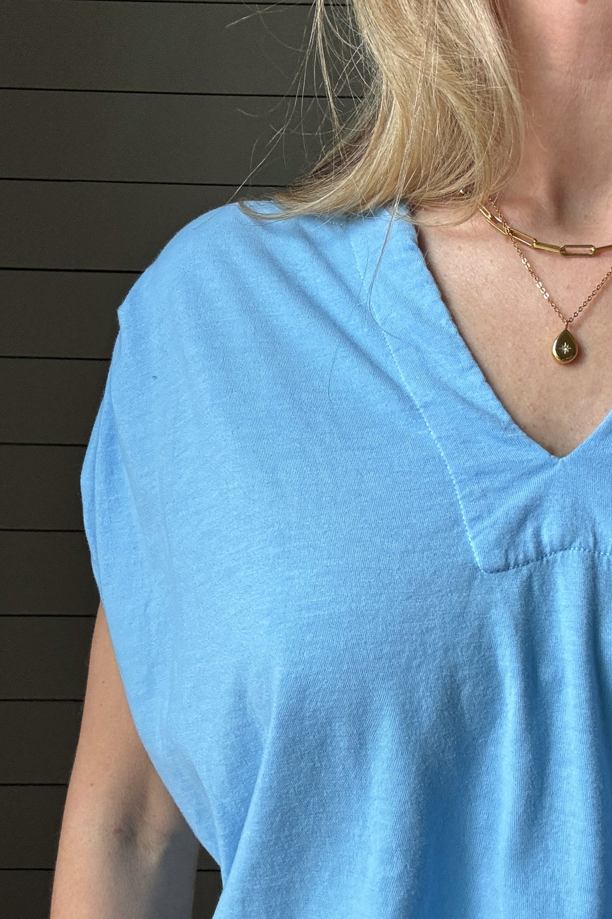 This Stateside Pima Cotton Jersey top is as soft as it is stylish! Designed and manufactured in the USA, this effortless piece is made from premium pima cotton that feels lightweight and breathable against the skin. The relaxed fit and flattering V-neckline make it easy to wear, while the elastic waistband adds just a hint of structure for a polished look. The soft sky-blue hue is perfect for adding a fresh pop of color to your wardrobe. Whether you’re pairing it with denim for a laid-back vibe or dressing