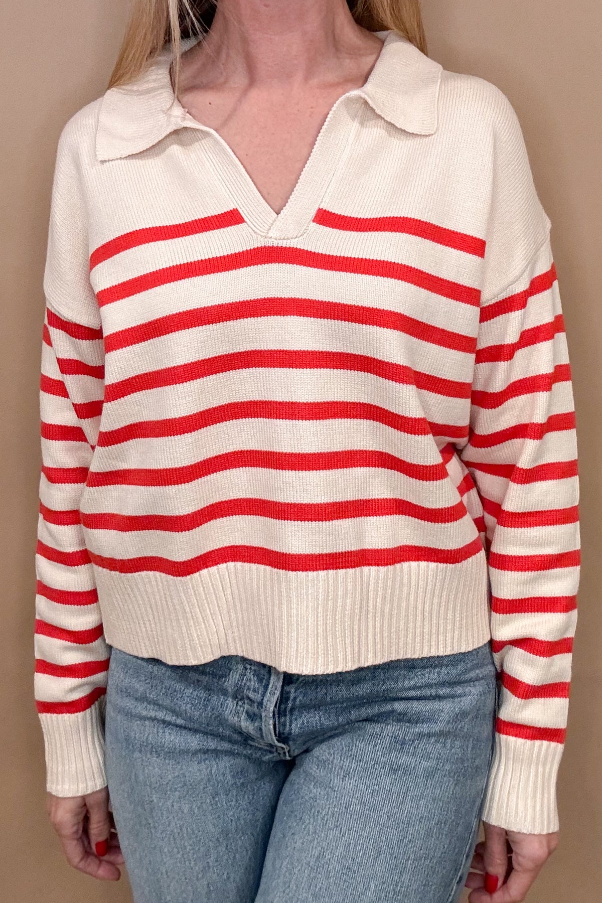 Preppy Sweater, Red & Cream Striped