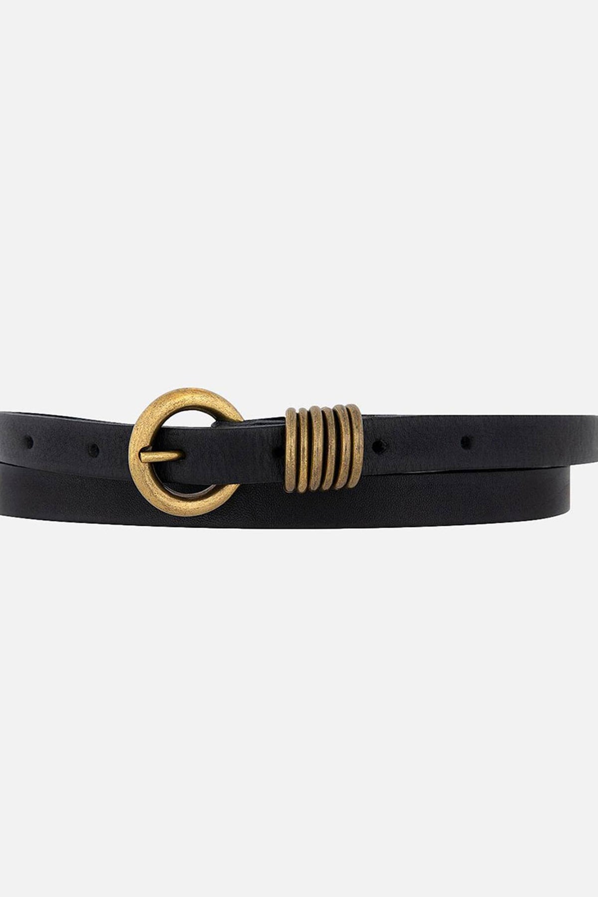 Amsterdam Heritage skinny leather belt in full-grain Italian leather with antique gold buckle at Cotton and Cashmere