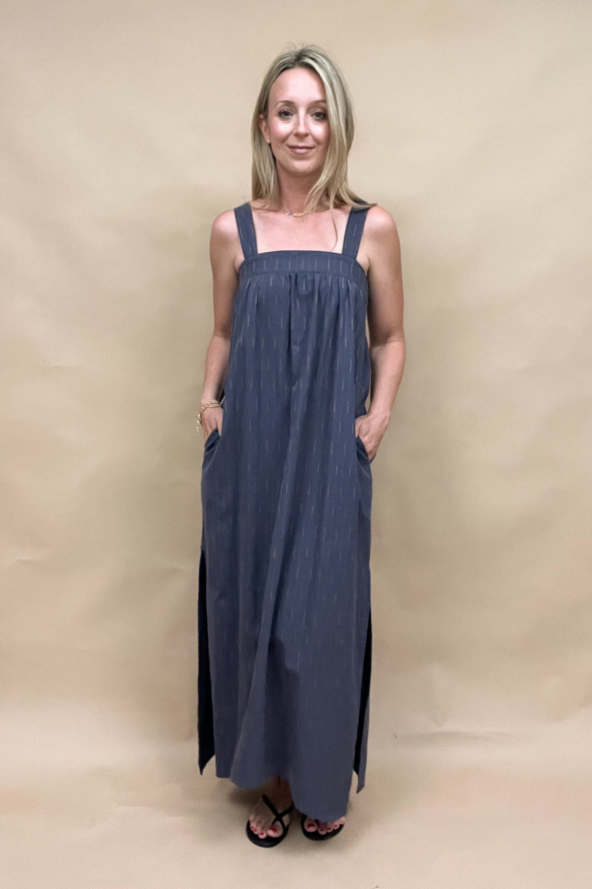 Embroidered Cotton & Linen Maxi Dress with Back Detailing