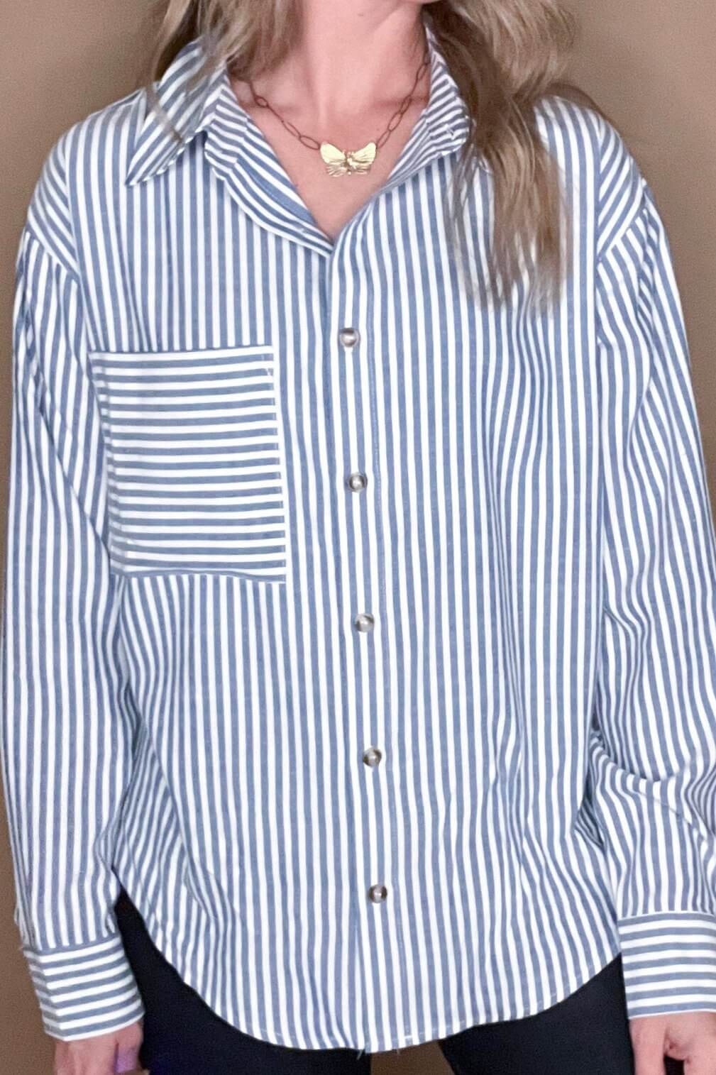 Blue Striped Classic Button Up Shirt