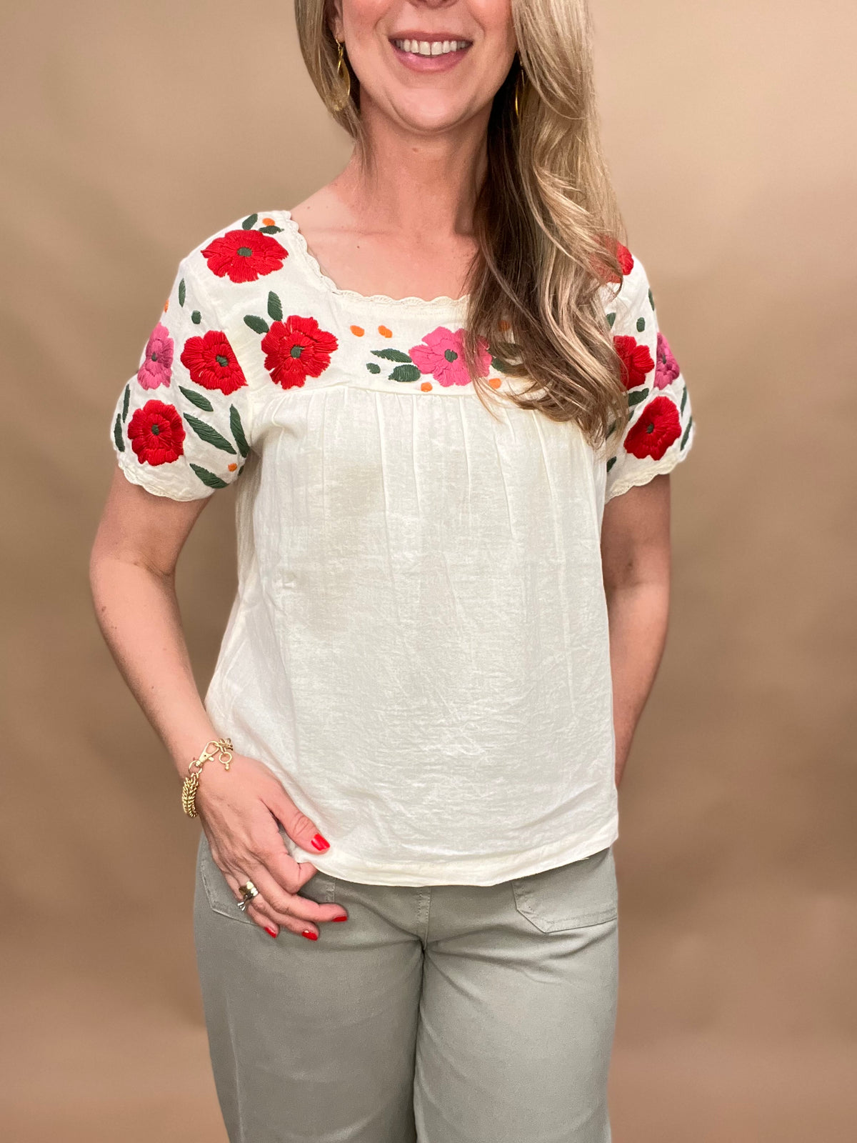 Embroidered Floral Cotton Blouse