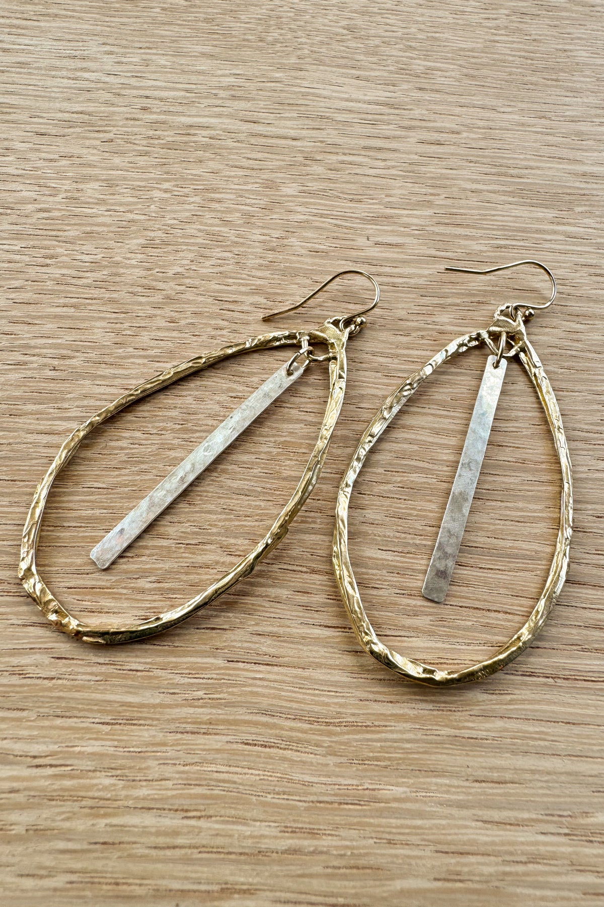 Hammered Bronze & Sterling Oval Earrings, Made in the USA