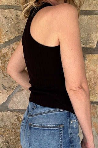 100% Cotton Double Faced Pointelle Tank in Black, Made in the USA