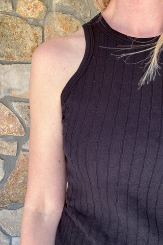 100% Cotton Double Faced Pointelle Tank in Black, Made in the USA