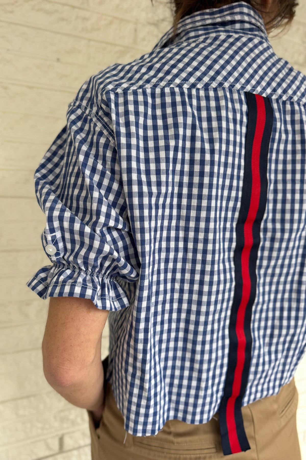 Blue Plaid Stella Shirt with Puffed Sleeves, 100% Cotton