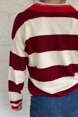 Easy, cozy, and polished all in one! This striped henley sweater brings that relaxed, lived in feel with a soft knit and an easy drape that looks great half tucked or worn loose. The collar and button front add a little structure, so you can wear it for everyday plans or dress it up with denim and boots. Designed to fit loose when you choose your true size, it gives you that effortless, comfortable fit without feeling oversized. Women's fashion boutique Blanco Texas