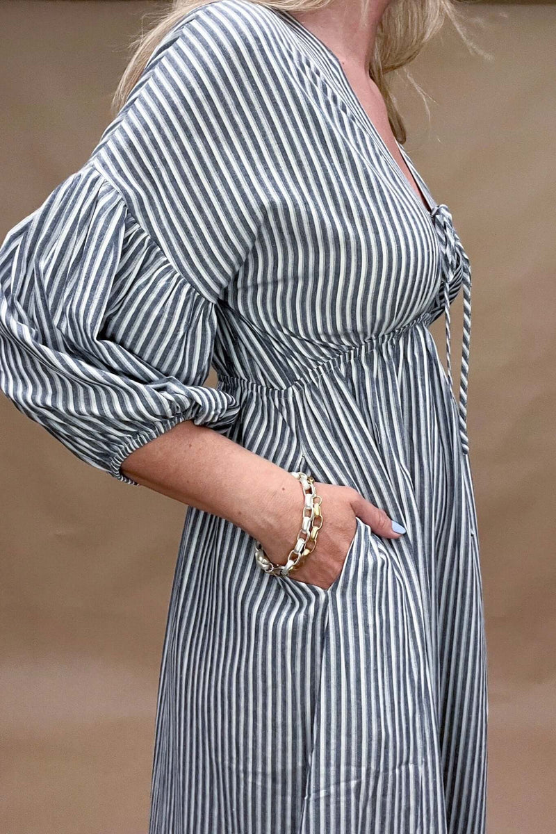 beach cover cotton striped dress blue and white