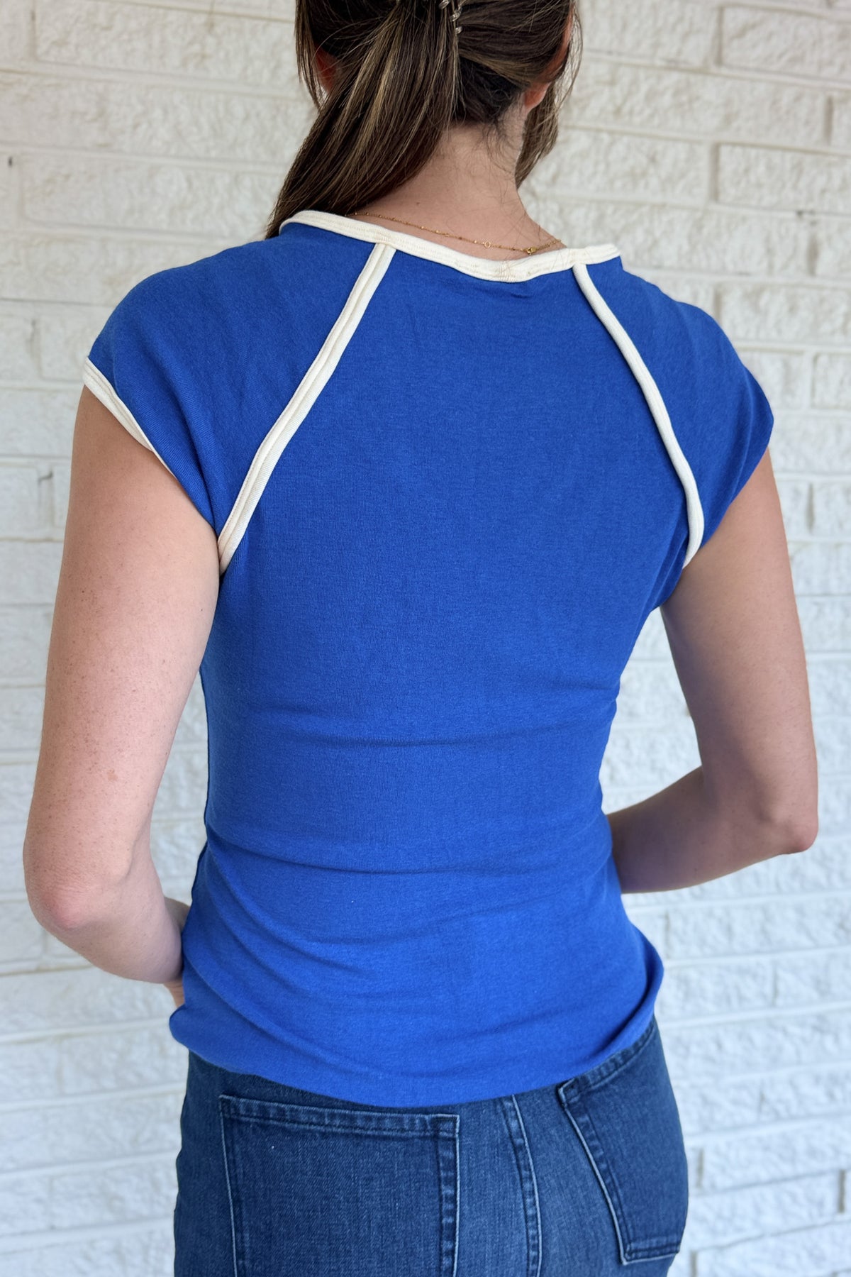 women’s fashion near me Blanco TX, boutique clothing Texas, fitted cotton tee women, retro inspired top, cap sleeve knit shirt, classic everyday style, sustainable style clothing, easy outfit ideas, ships from our warehouse in Texas