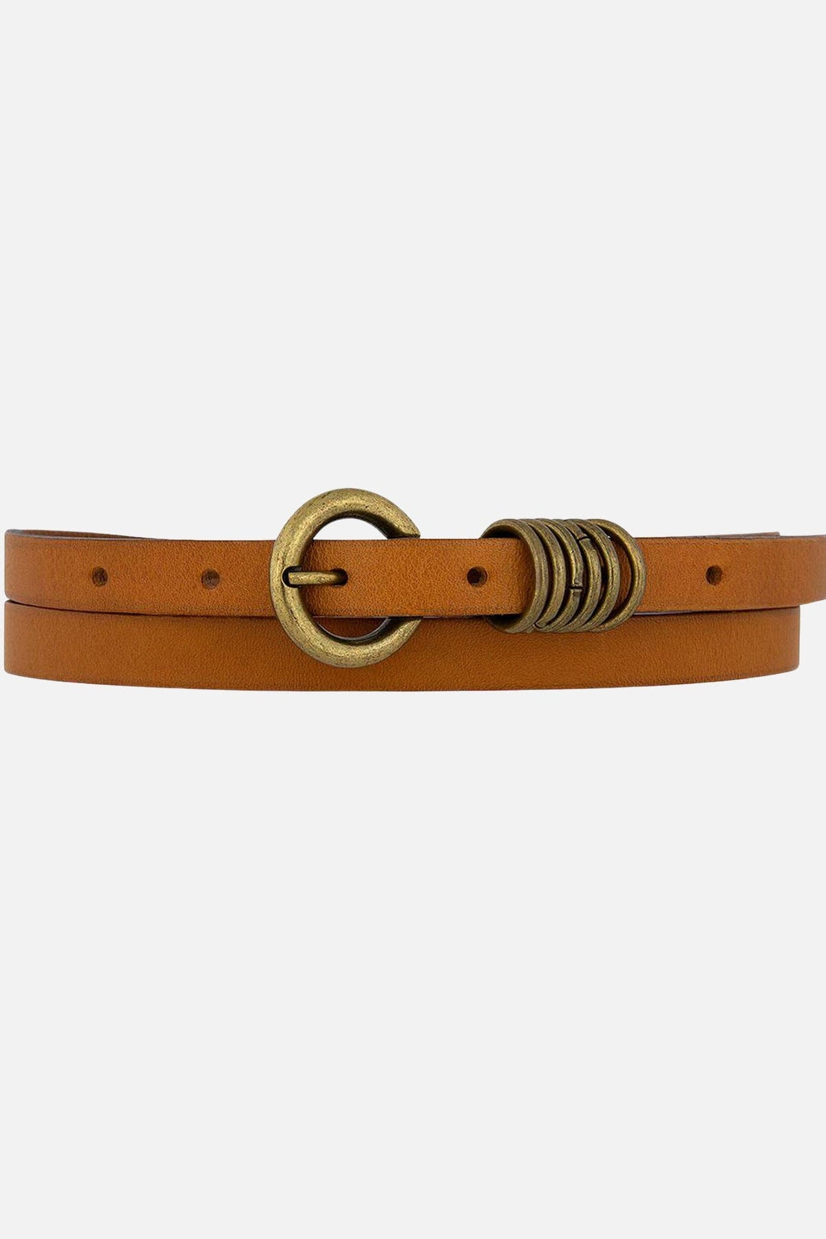 Amsterdam Heritage skinny leather belt in full-grain Italian leather with antique gold buckle at Cotton and Cashmere