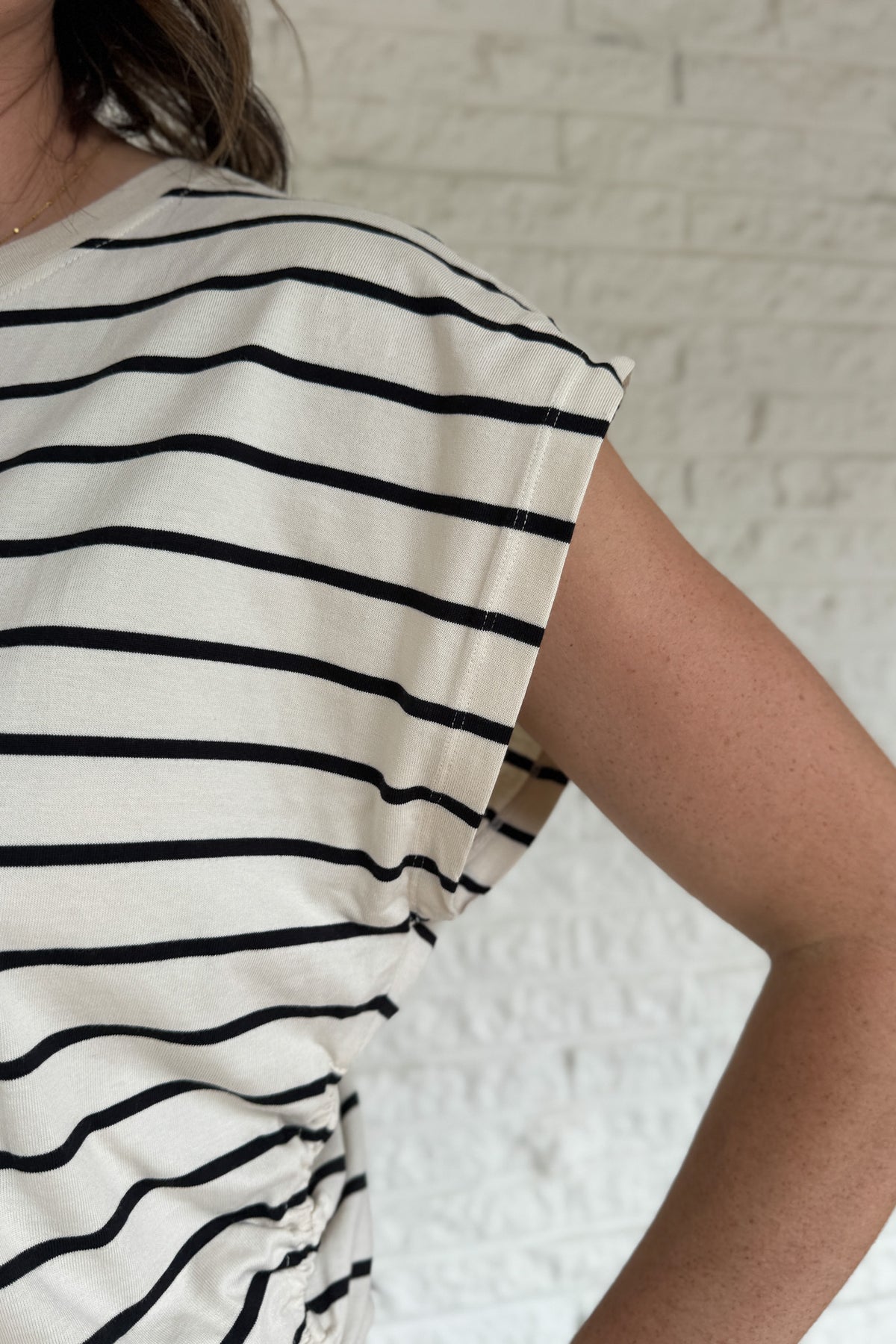 women’s clothing boutique, cotton women’s fashion, black stripe knit top, polished casual women’s top, women’s boutique Texas, effortless wardrobe essentials, elevated cotton blend basics