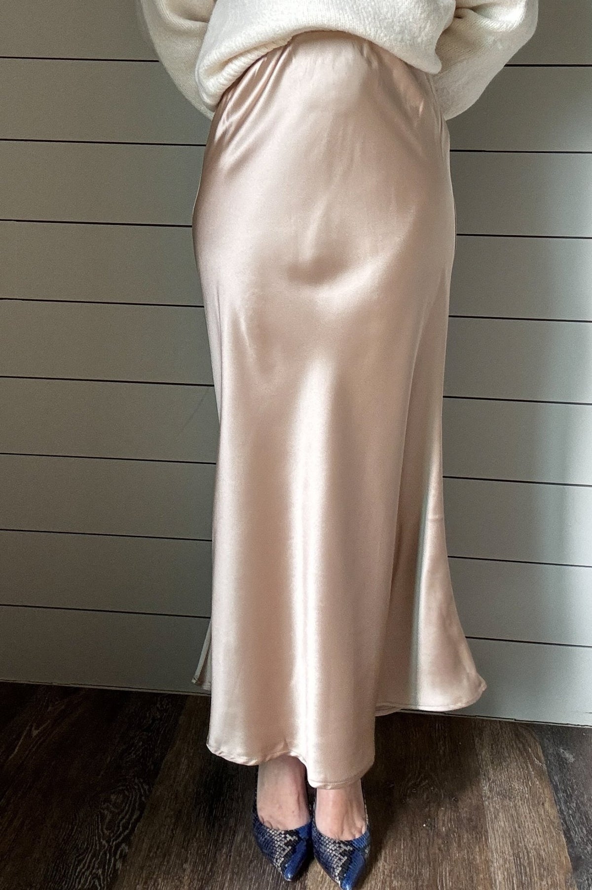 Champagne Satin Maxi Skirt - Cotton & Cashmere