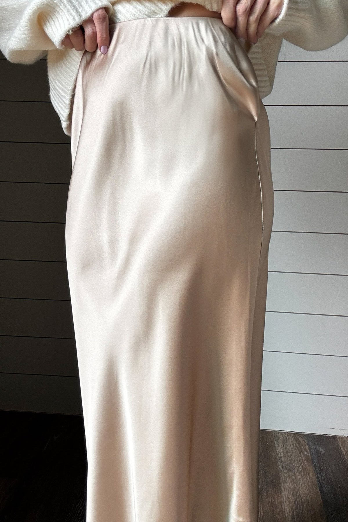 Champagne Satin Maxi Skirt - Cotton & Cashmere