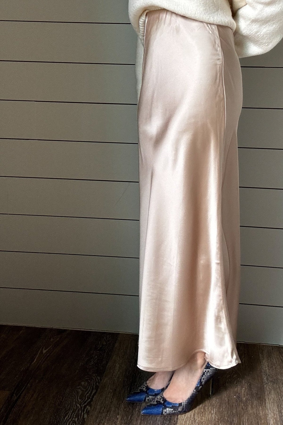 Champagne Satin Maxi Skirt - Cotton & Cashmere