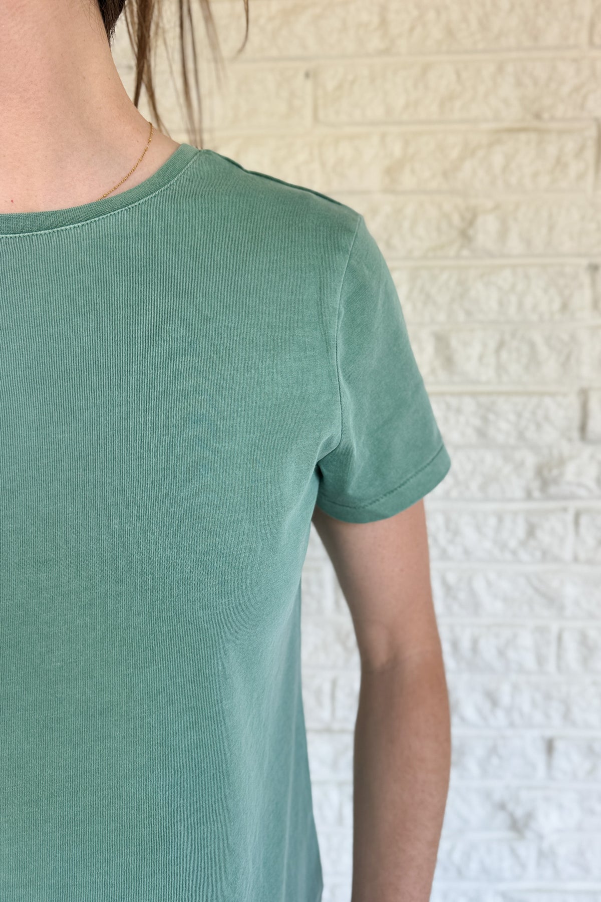 online women’s clothing boutique USA, sustainable women’s fashion, 100% cotton tee women, mineral wash top, relaxed fit t shirt, breathable cotton clothing, women over 35 style, quality everyday basics, ships quickly Texas