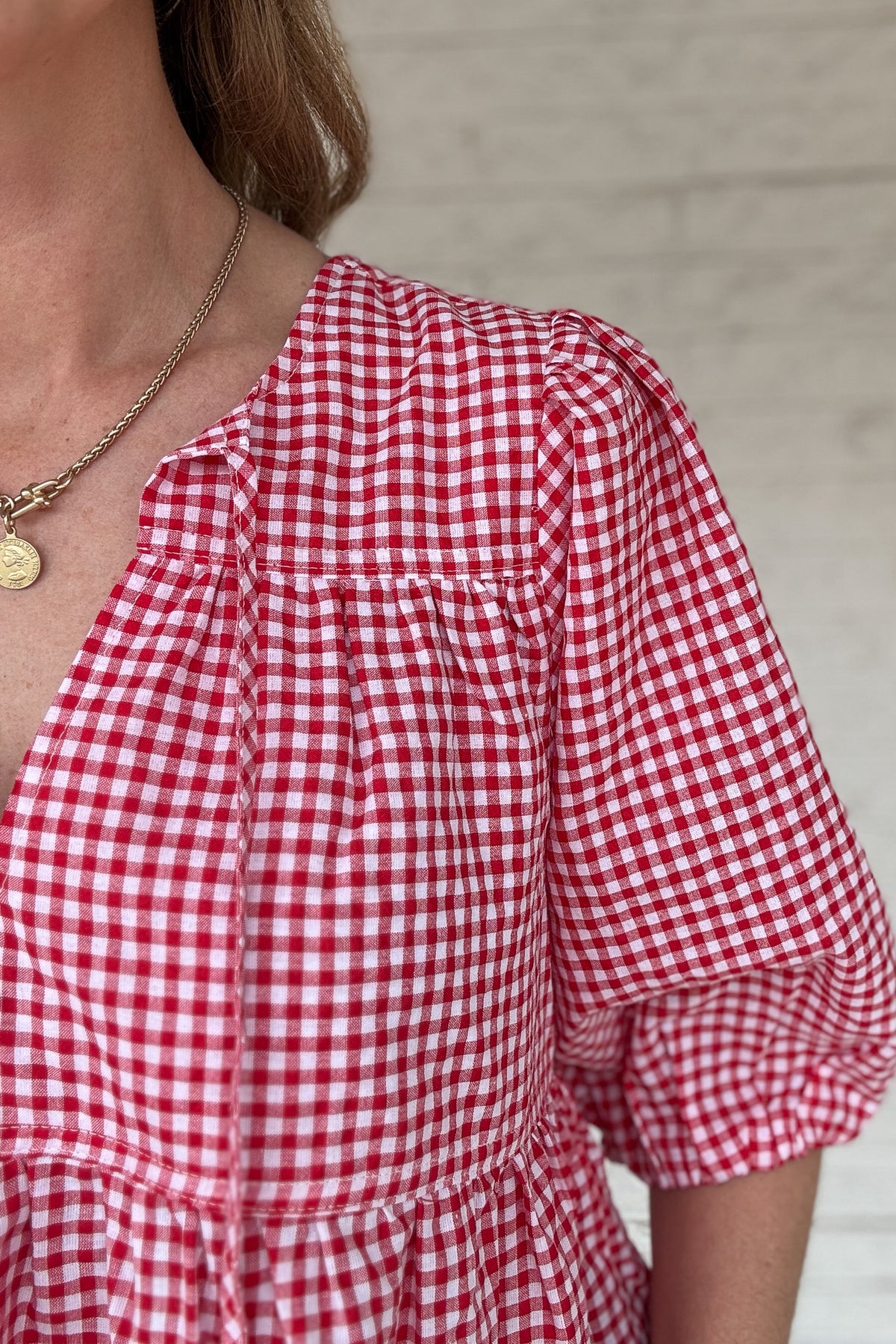 womens boutique, women's boutique in blanco texas, shops in blanco texas, stores in blanco texas, fashion in blanco texas. women's red gingham cotton blouse