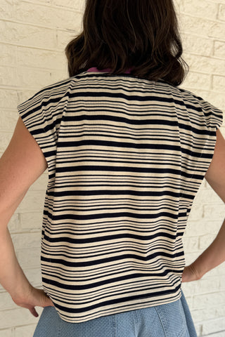 women’s cap sleeve cotton top, breathable women’s cotton shirt, local women’s clothing boutique, boutique tops shipping from Texas, striped women’s fashion, women’s style for 40 plus, easy everyday wardrobe staples