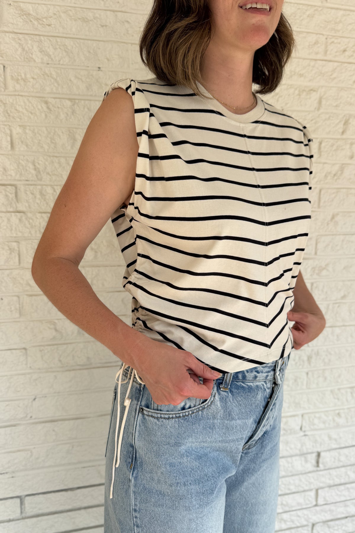 women’s striped top, cotton blend top, effortless women’s fashion, casual women’s tops, boutique clothing online, women’s clothing boutique Blanco TX, everyday women’s style, cap sleeve striped top