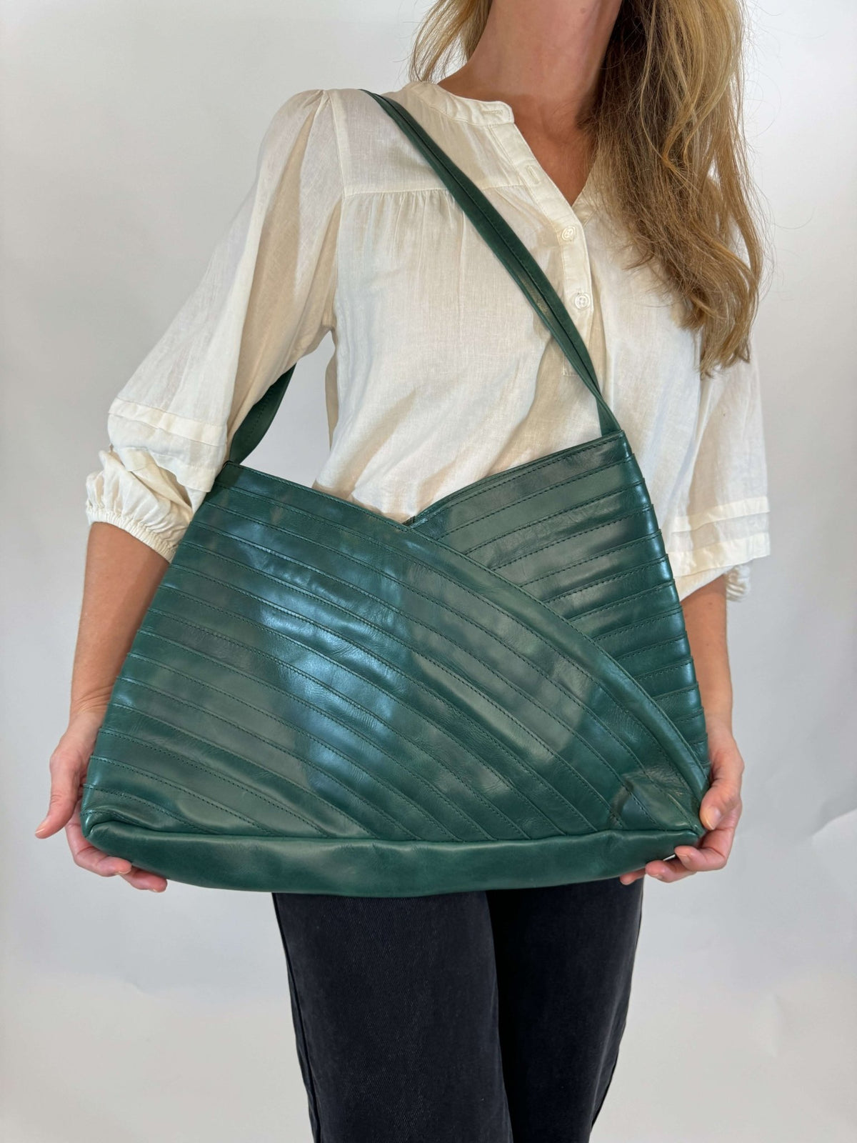 Crisscross Genuine Leather Shoulder Bag - Cotton & Cashmere