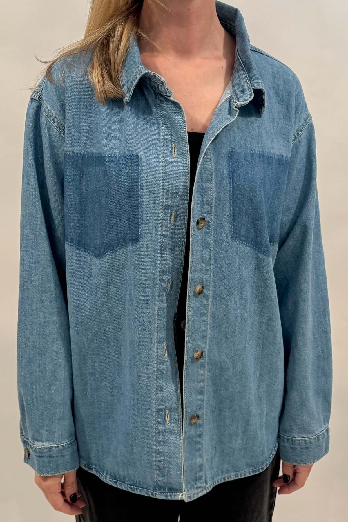 denim shirt with burnout pockets