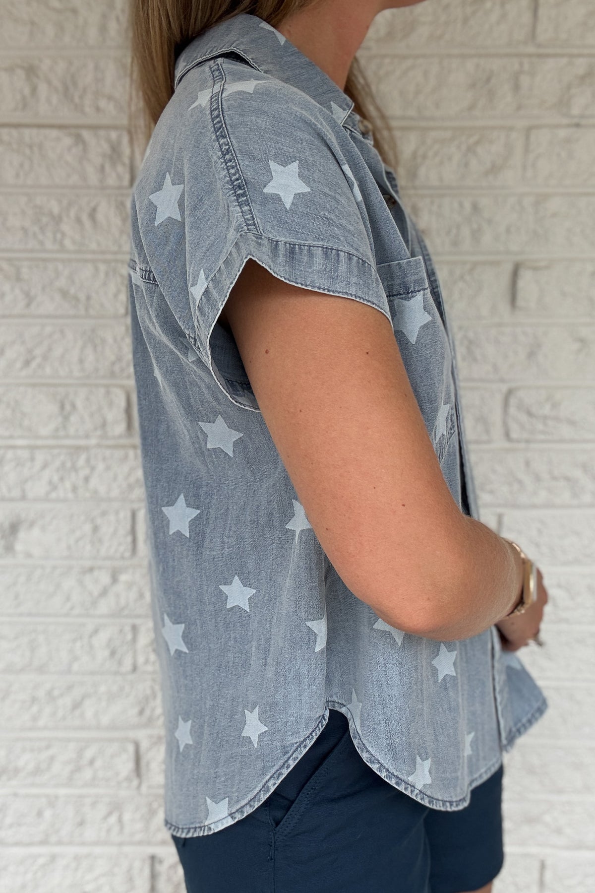 star print denim top
women’s denim button up shirt
washed denim shirt for women
casual women’s tops
short sleeve denim top
star print shirt
effortless style boutique
women’s clothing boutique Blanco TX
Cotton and Cashmere Blanco Texas
easy everyday tops
boutique tops for women
casual summer tops
denim shirt with stars
Blanco Texas boutique shopping
women’s fashion Blanco TX