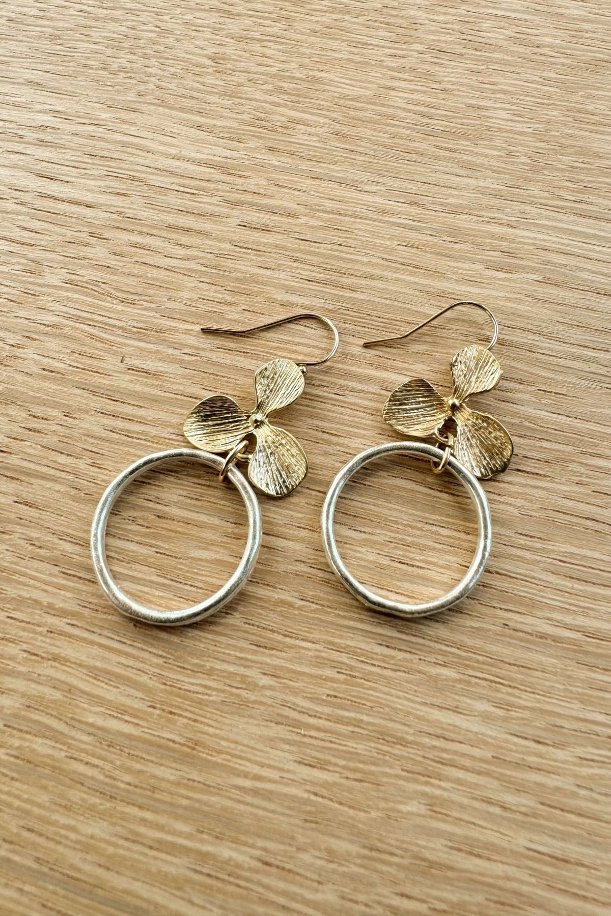 Gold Flower & Sterling Silver Hoop Earrings, Made in the USA - Cotton & Cashmere