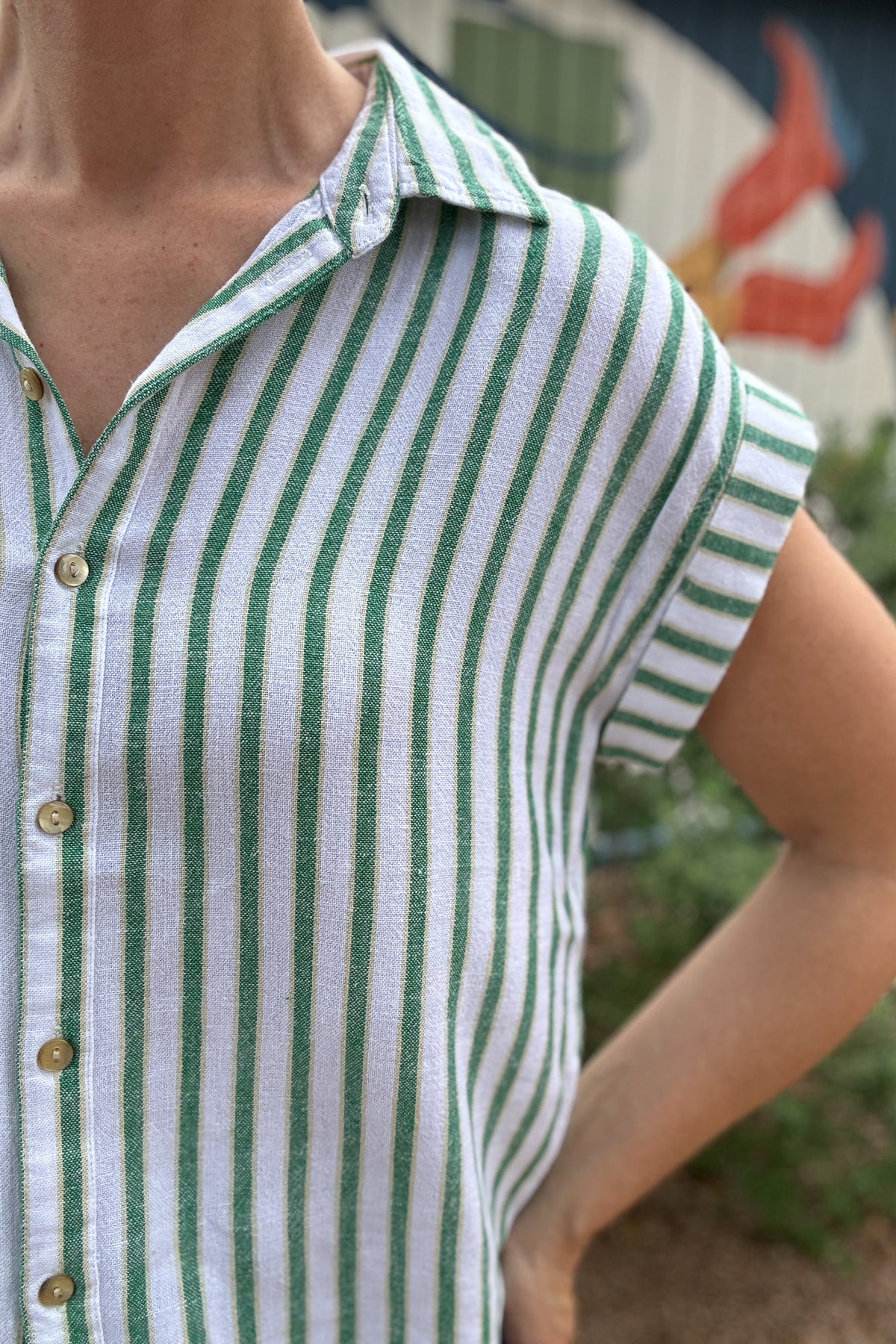 sustainable women’s fashion, linen clothing women, viscose blend top, quality women’s clothing, easy to wear tops, women over 35 style, classic striped blouse, timeless women’s fashion