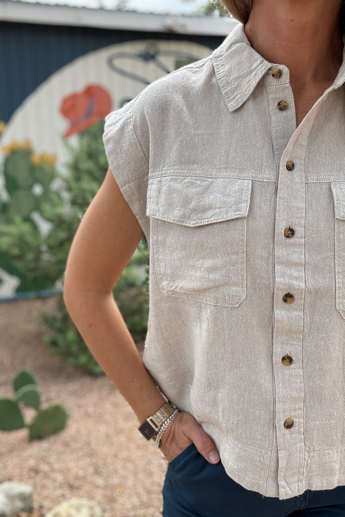 linen button up shirt
100% linen shirt
women’s linen top
sleeveless linen shirt
linen shirt with pockets
collared linen top
lightweight linen blouse
breathable summer top
casual linen clothing
boutique linen shirt
women’s boutique clothing
natural fabric clothing
Cotton & Cashmere linen
Blanco Texas boutique
shopping in Blanco Texas