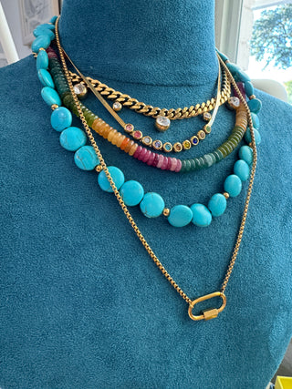 Dainty and sleek with just the right pop of color, this gold necklace brings a fun yet polished touch to any outfit. The colorful stones add subtle sparkle, making it perfect for layering or wearing on its own. Waterproof, tarnish resistant, and hypoallergenic—it’s made for everyday wear.