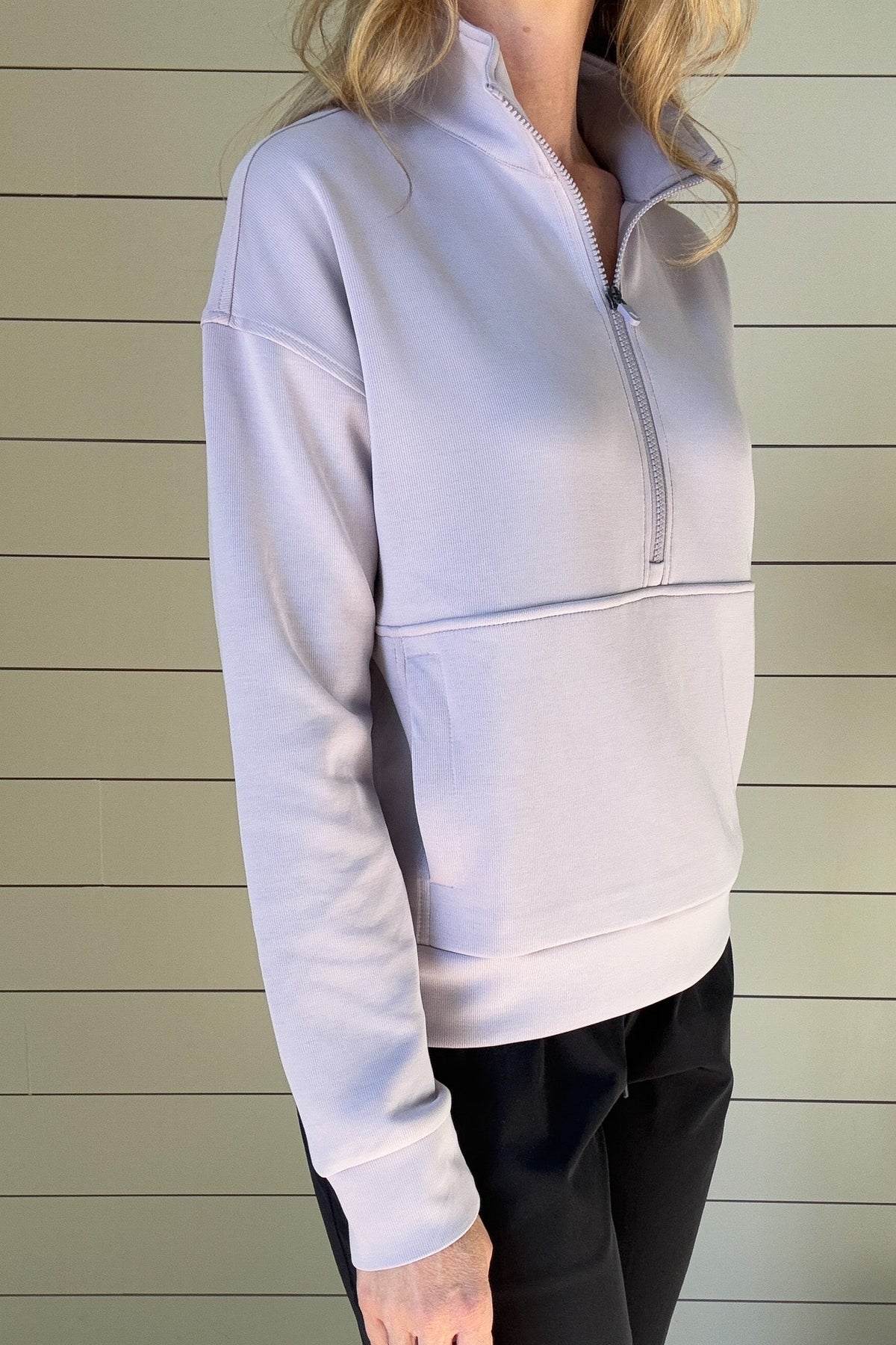 Lavender Zip Front Pullover Sweatshirt - Cotton & Cashmere