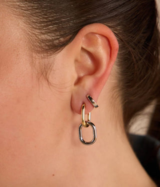 mixed metal hoop earrings, chain link earrings, nickel free earrings, women’s boutique jewelry Blanco TX, boutique earrings online, lightweight statement earrings, mixed metal jewelry, 14k gold plated earrings, rhodium plated sterling silver earrings, women’s jewelry boutique Texas, Cotton & Cashmere accessories, shop boutique jewelry online