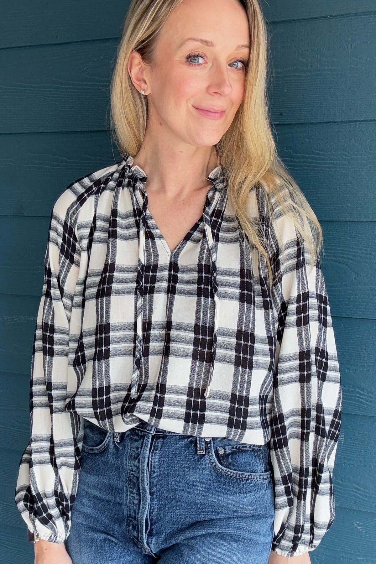 Plaid Long Sleeve Blouse - Cotton & Cashmere