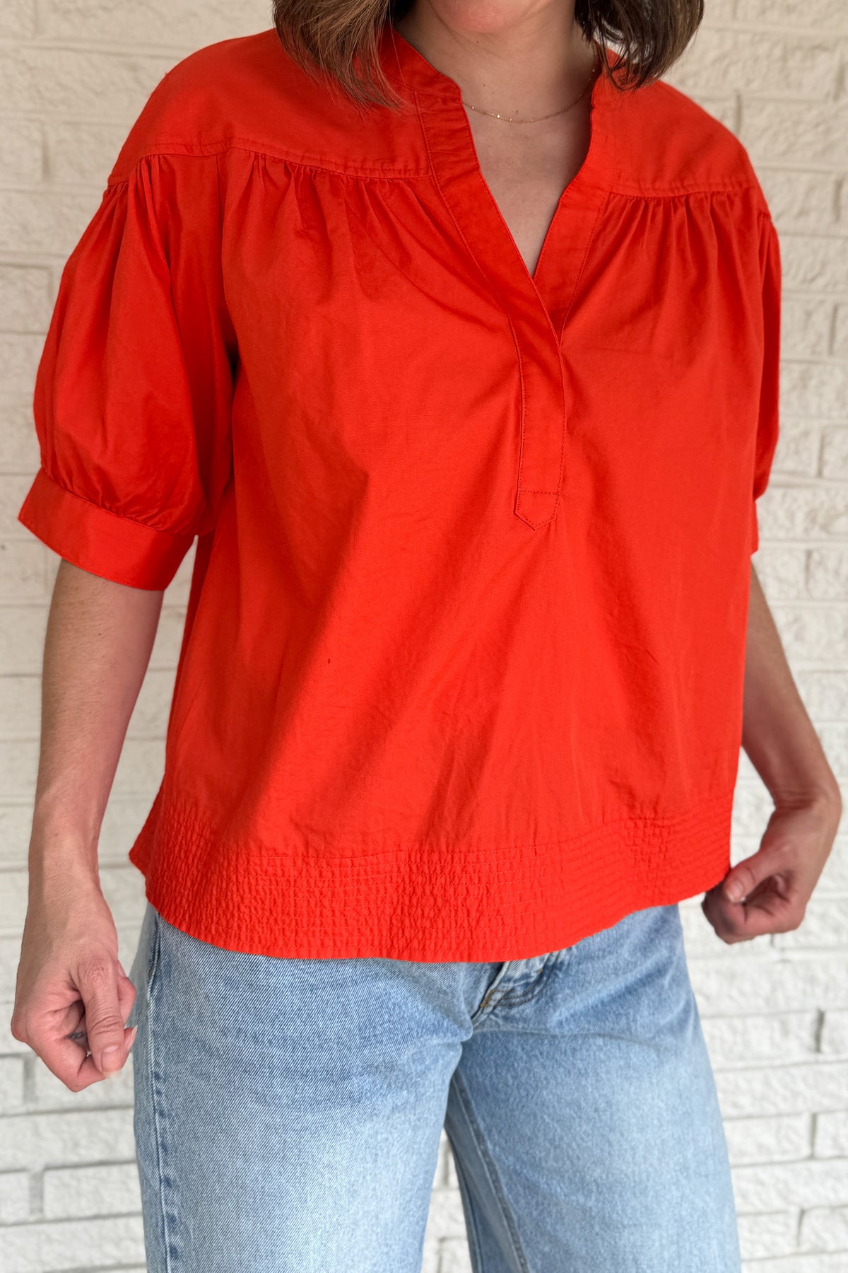 women’s cotton fashion, split neck cotton blouse, boutique clothing store near me, women’s casual tops online, lightweight cotton blouse, women’s clothing boutique Texas, polished everyday women’s fashion