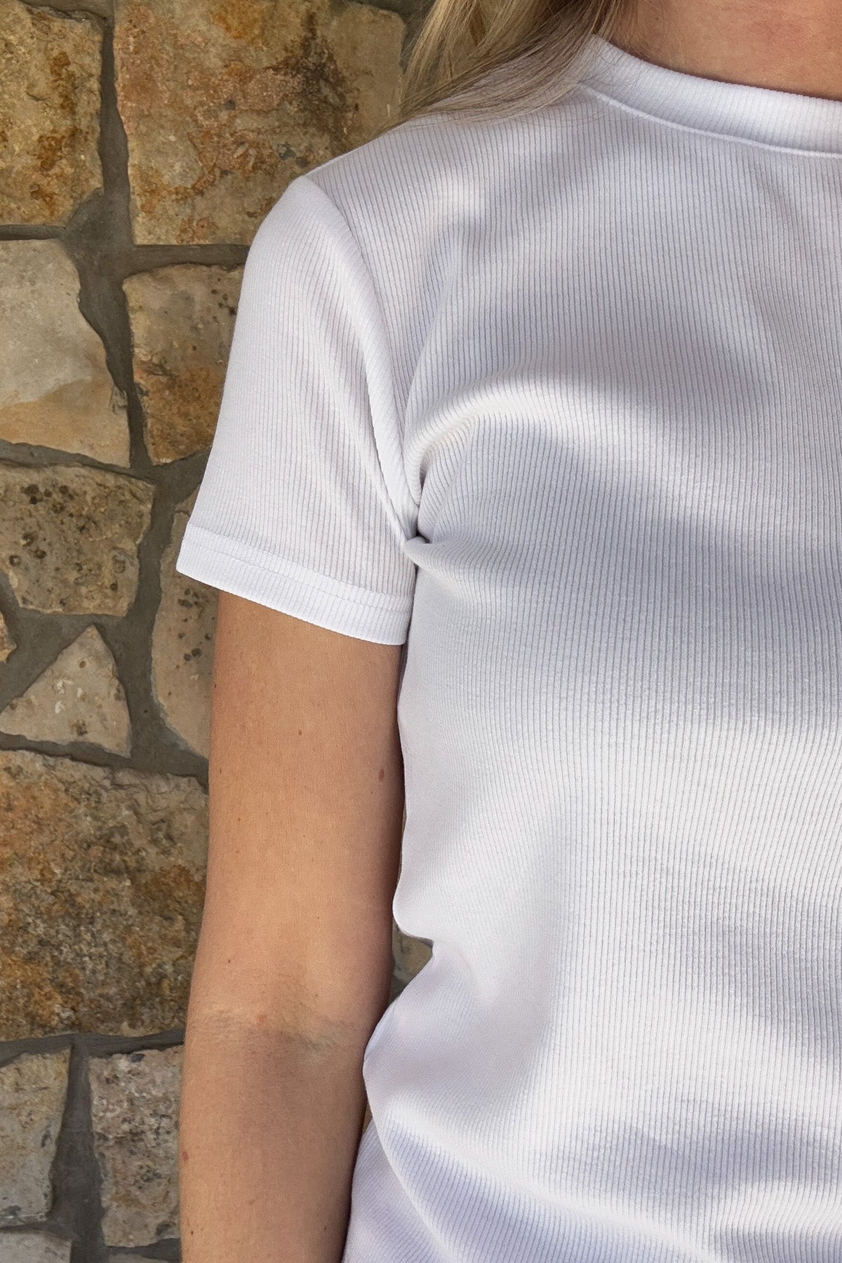 Ribbed White Tee Shirt - Cotton & Cashmere