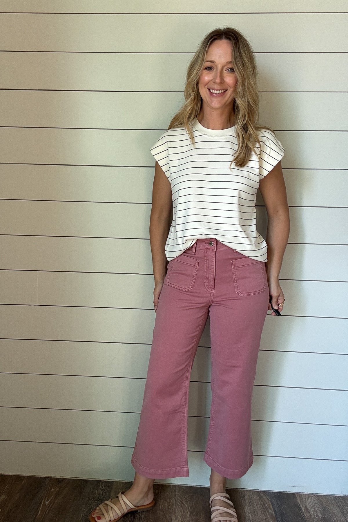&nbsp;Meet your new go-to for comfort and style. The Sunset Stroll Knit Pants are made from a soft, knit fabric that moves with you while keeping their shape. The washed rose hue adds a fresh pop of color to your wardrobe, while the cropped, slight flare leg keeps the look modern and easy. Front patch pockets give them a laid-back, utility-inspired vibe—perfect for everyday wear.