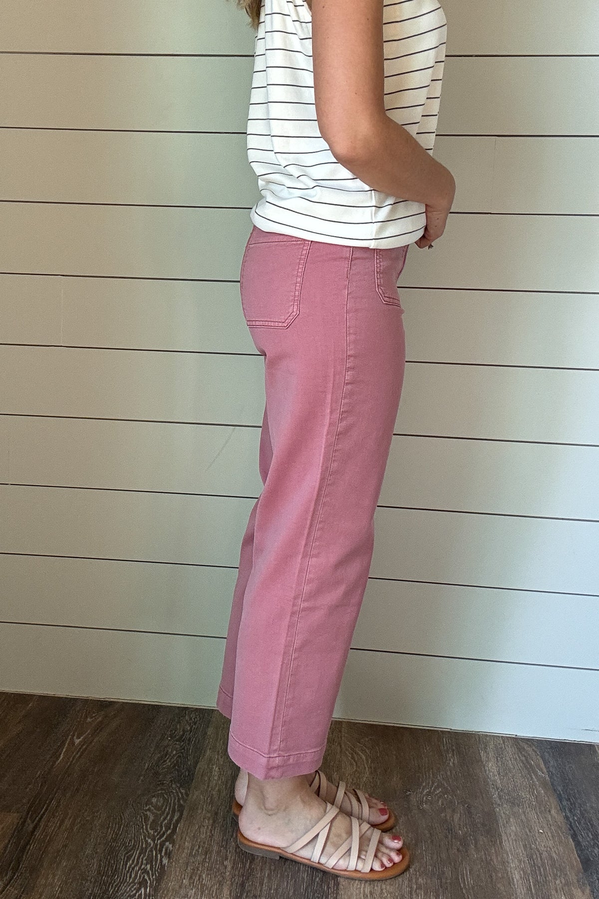&nbsp;Meet your new go-to for comfort and style. The Sunset Stroll Knit Pants are made from a soft, knit fabric that moves with you while keeping their shape. The washed rose hue adds a fresh pop of color to your wardrobe, while the cropped, slight flare leg keeps the look modern and easy. Front patch pockets give them a laid-back, utility-inspired vibe—perfect for everyday wear.