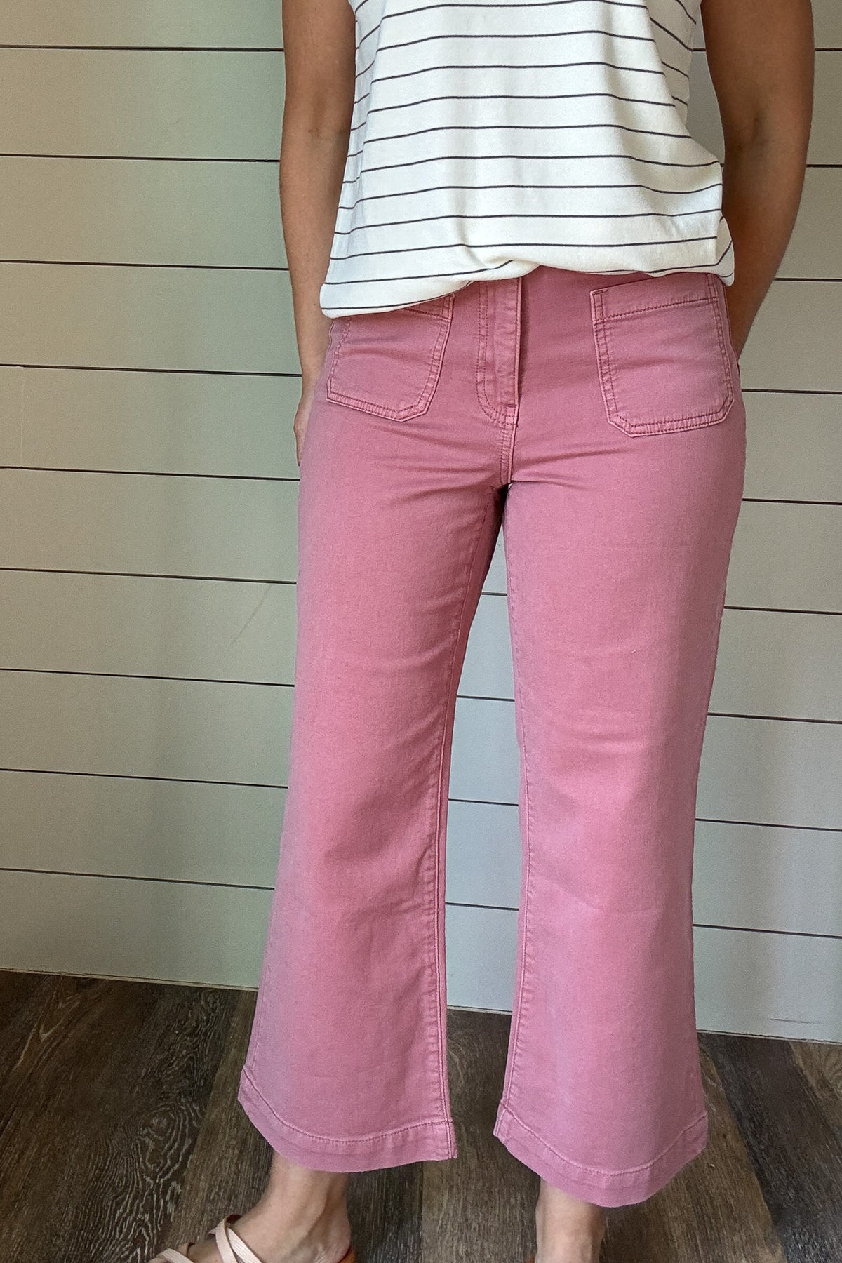 &nbsp;Meet your new go-to for comfort and style. The Sunset Stroll Knit Pants are made from a soft, knit fabric that moves with you while keeping their shape. The washed rose hue adds a fresh pop of color to your wardrobe, while the cropped, slight flare leg keeps the look modern and easy. Front patch pockets give them a laid-back, utility-inspired vibe—perfect for everyday wear.