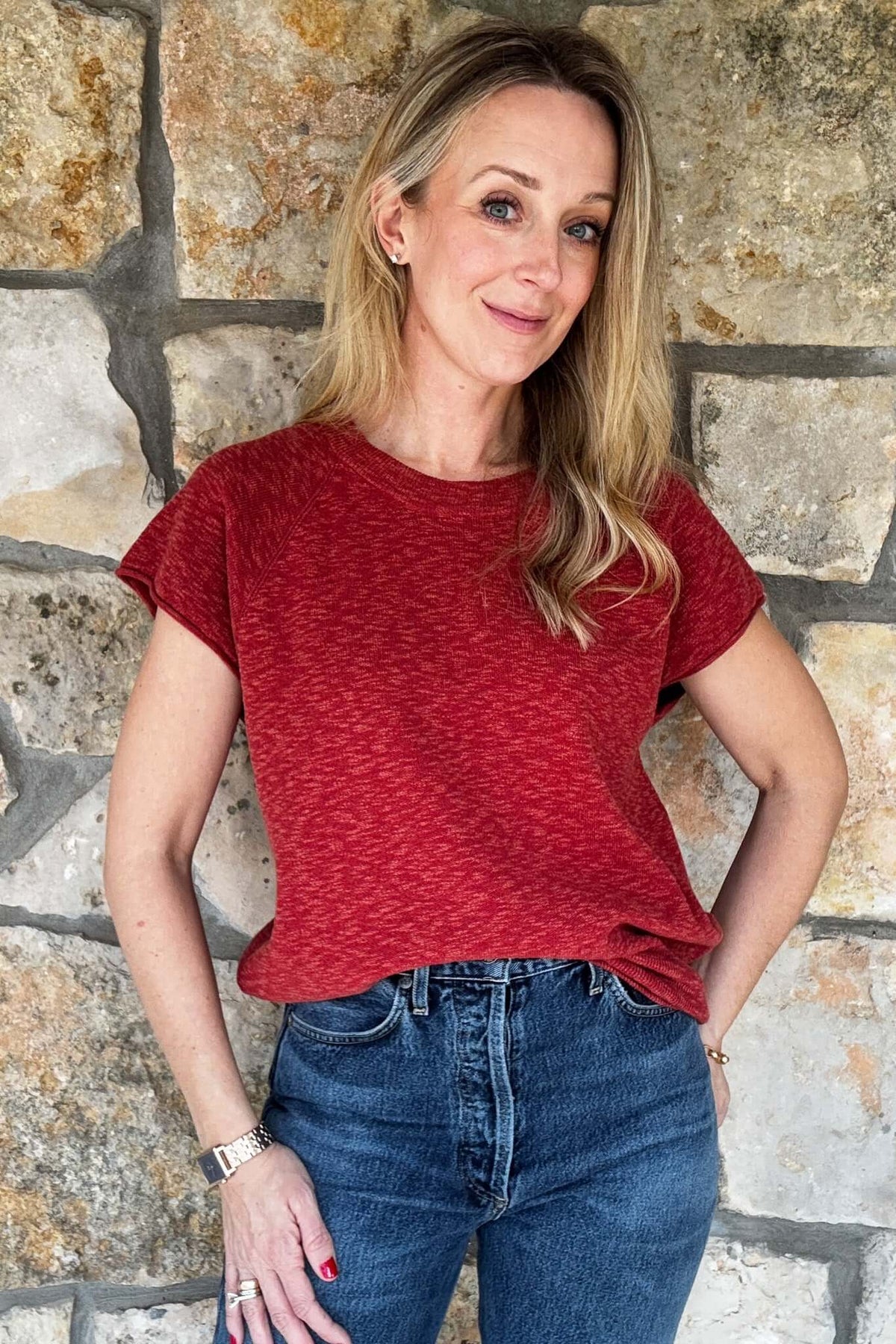 Ruby Red Short Sleeve Top - Cotton & Cashmere