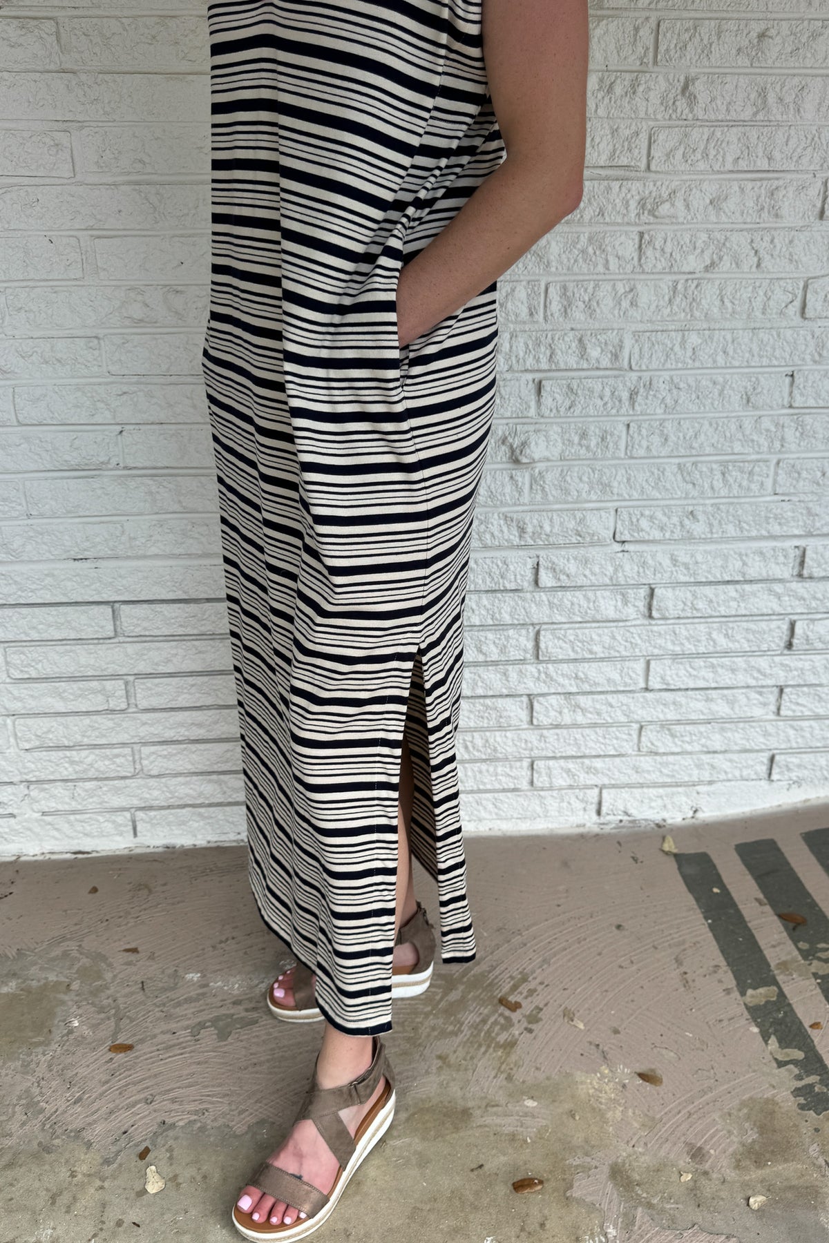 women’s cotton summer dress, striped boutique maxi dress, shop Cotton & Cashmere online, women’s clothing Blanco Texas, effortless women’s boutique style, vacation dresses for women, comfortable cotton fashion