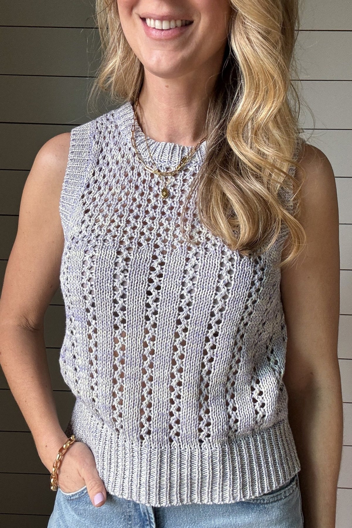 Sleeveless Lavender Knit Top - Cotton & Cashmere