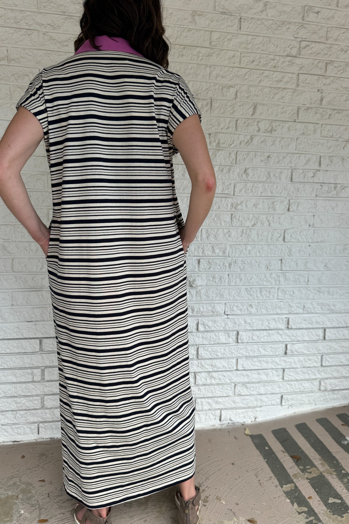 women’s striped cotton dress, polo collar maxi dress, boutique clothing store near me, women’s casual dresses online, breathable cotton maxi dress, women’s clothing boutique Texas, sporty chic women’s fashion