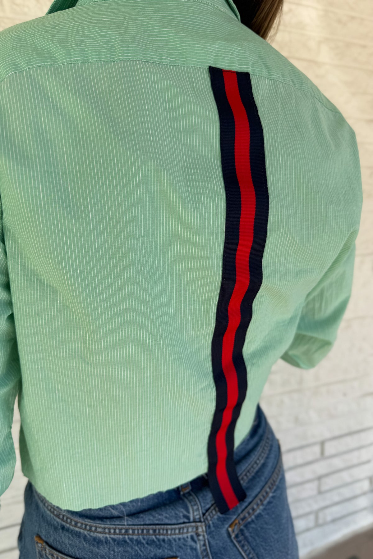 An upcycled men’s shirt reworked into a cropped, raw hem, easy silhouette that feels fresh and relaxed. Soft, feminine, and one-of-a-kind. Designed to be a one size fits most when worn open, wear it buttoned up and it fits like small or medium.An upcycled men’s shirt reworked into a cropped, raw hem, easy silhouette that feels fresh and relaxed. Soft, feminine, and one-of-a-kind. Designed to be a one size fits most when worn open, wear it buttoned up and it fits like small or medium.