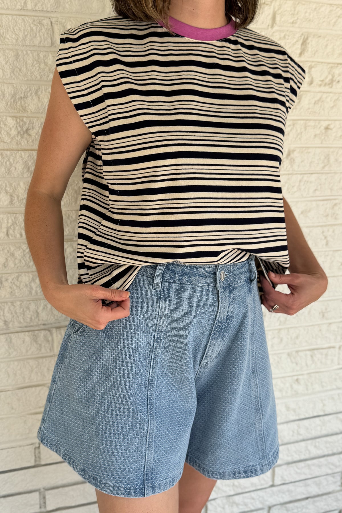 women’s statement basic top, striped cotton boutique top, shop Cotton & Cashmere online, women’s clothing Blanco Texas, effortless women’s boutique style, quality cotton clothing, casual chic women’s fashion