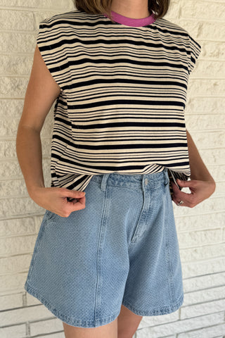 women’s statement basic top, striped cotton boutique top, shop Cotton & Cashmere online, women’s clothing Blanco Texas, effortless women’s boutique style, quality cotton clothing, casual chic women’s fashion