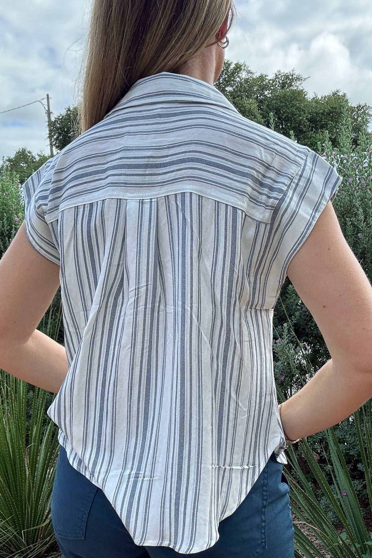 striped button up top
women’s striped shirt
blue and white striped top
casual button up shirt
short sleeve button up top
women’s everyday tops
collared striped shirt
boutique tops for women
effortless style boutique
Cotton and Cashmere Blanco Texas
women’s clothing boutique Blanco TX
casual summer tops
easy women’s fashion
Blanco Texas boutique shopping
women’s fashion Blanco TX