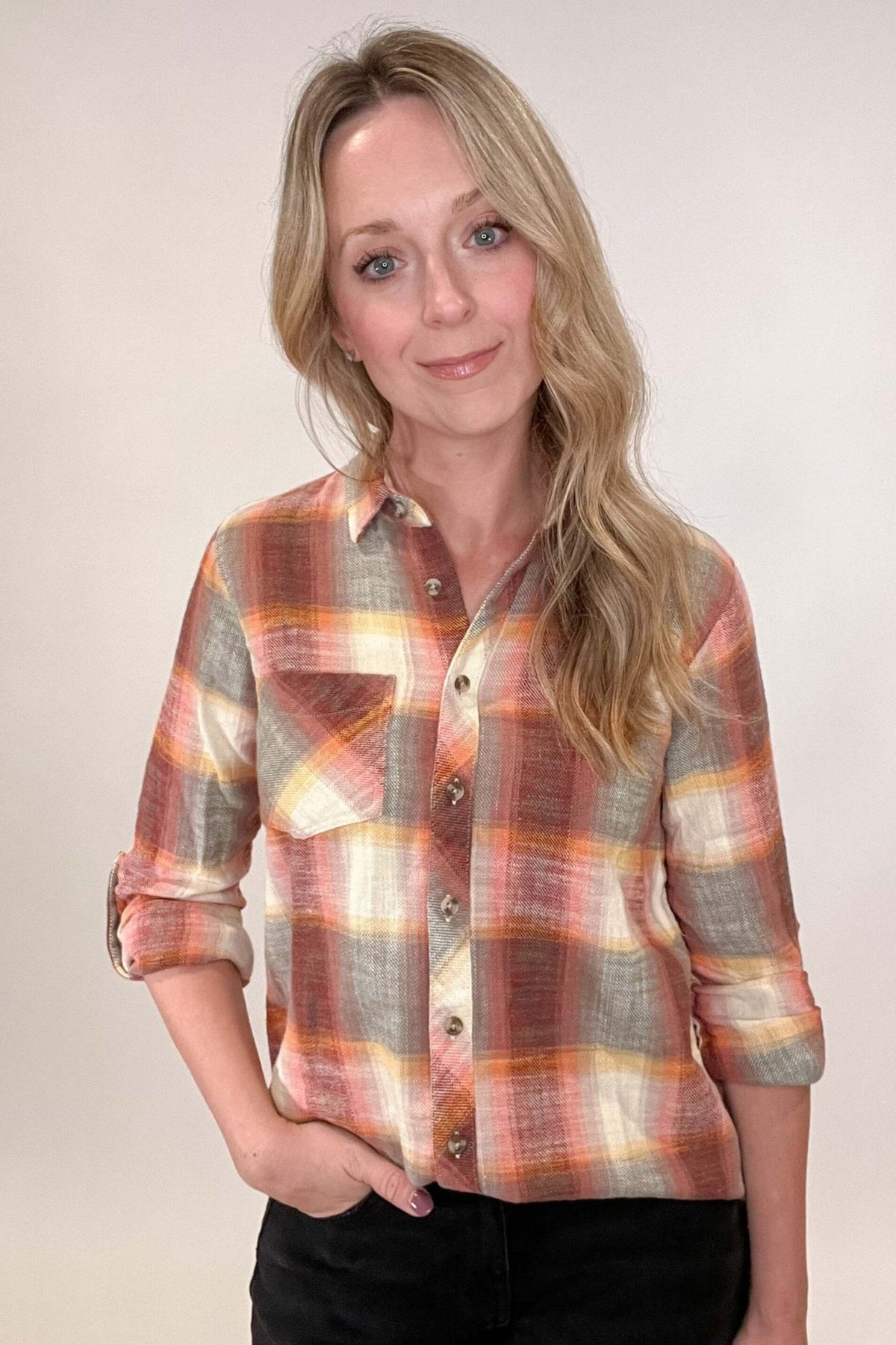 Sunset Plaid Blouse, 100% Cotton - Cotton & Cashmere