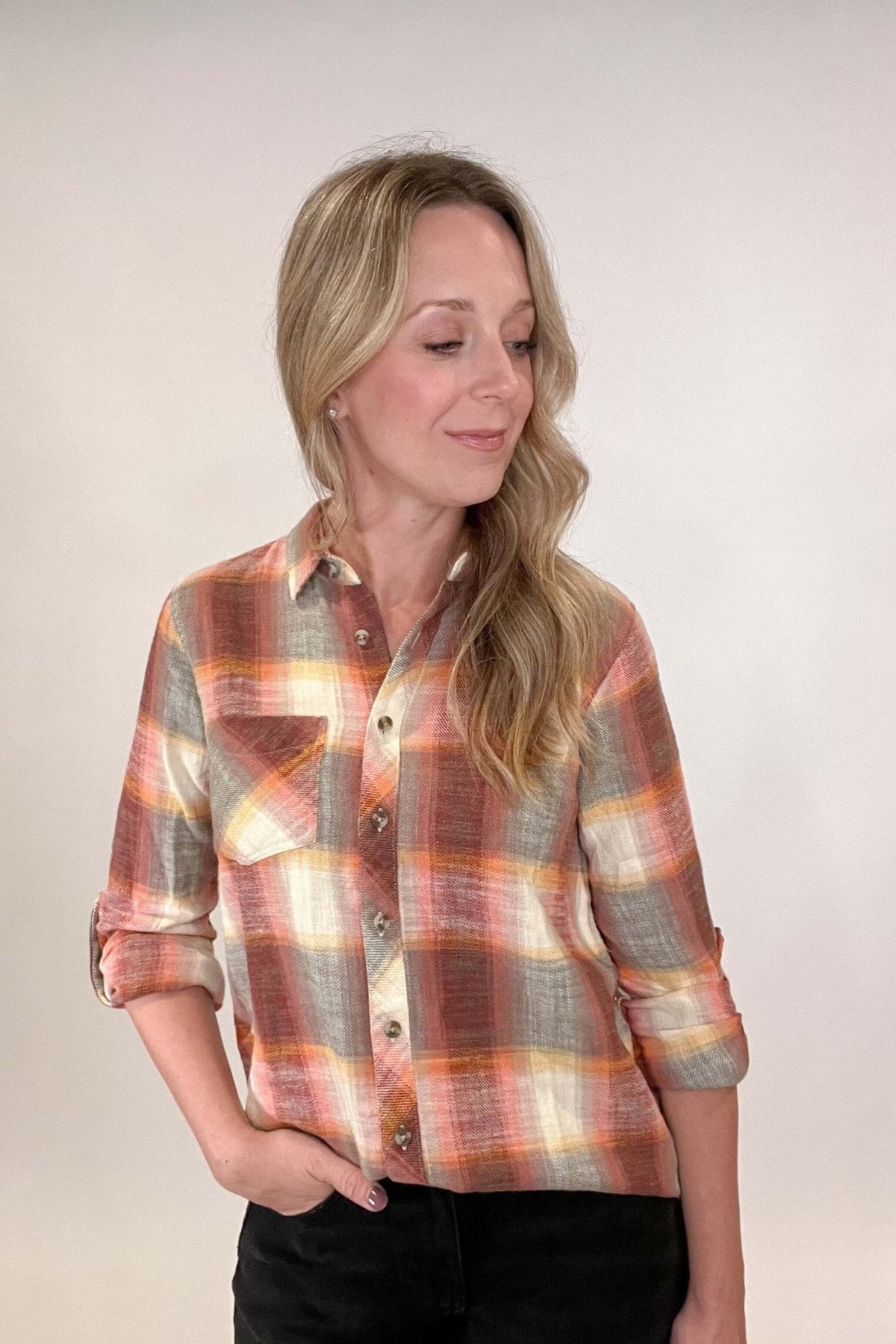 Sunset Plaid Blouse, 100% Cotton - Cotton & Cashmere