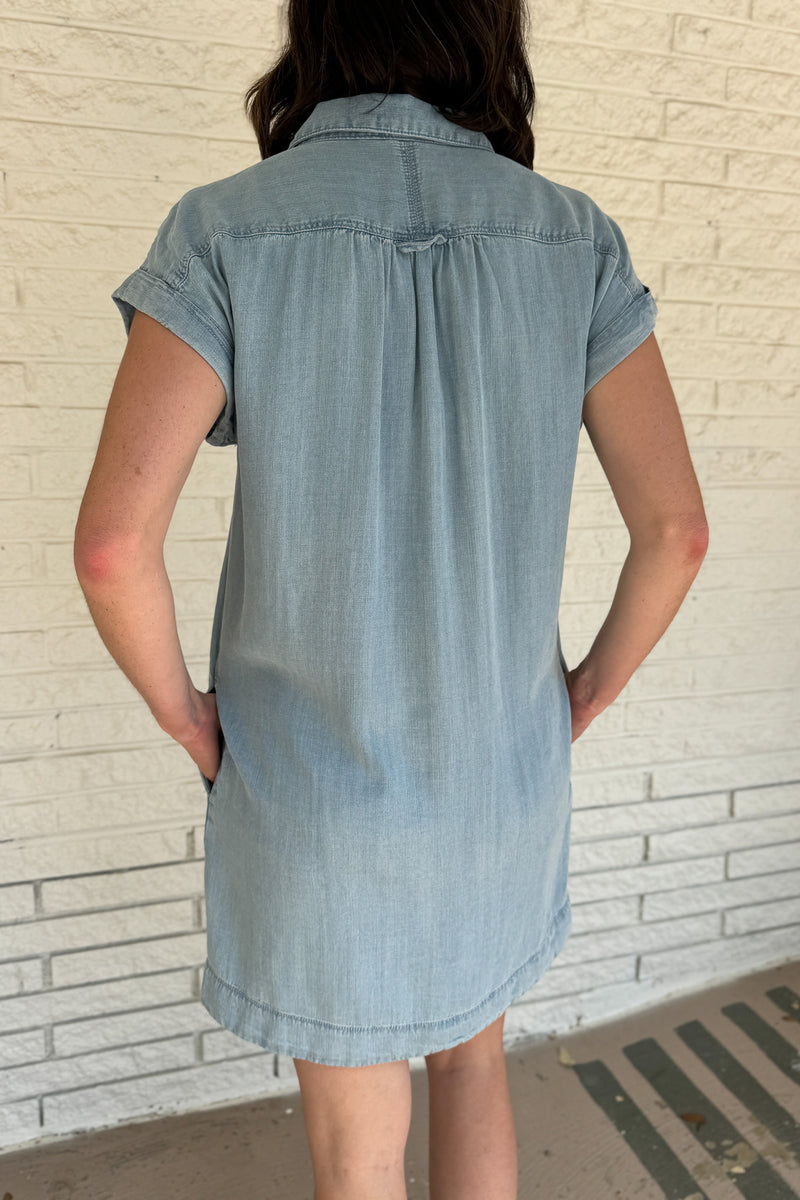 women’s tencel dress, lightweight denim look dress, soft tencel shirt dress, casual women’s dress, effortless women’s fashion, sustainable women’s clothing, boutique dresses online, women’s clothing boutique Blanco TX, boutique dresses Blanco Texas, Cotton & Cashmere women’s fashion, casual chic dresses for women, breathable summer dresses, women’s clothing online USA  